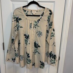 XL LOFT Beige and Green Floral Blouse